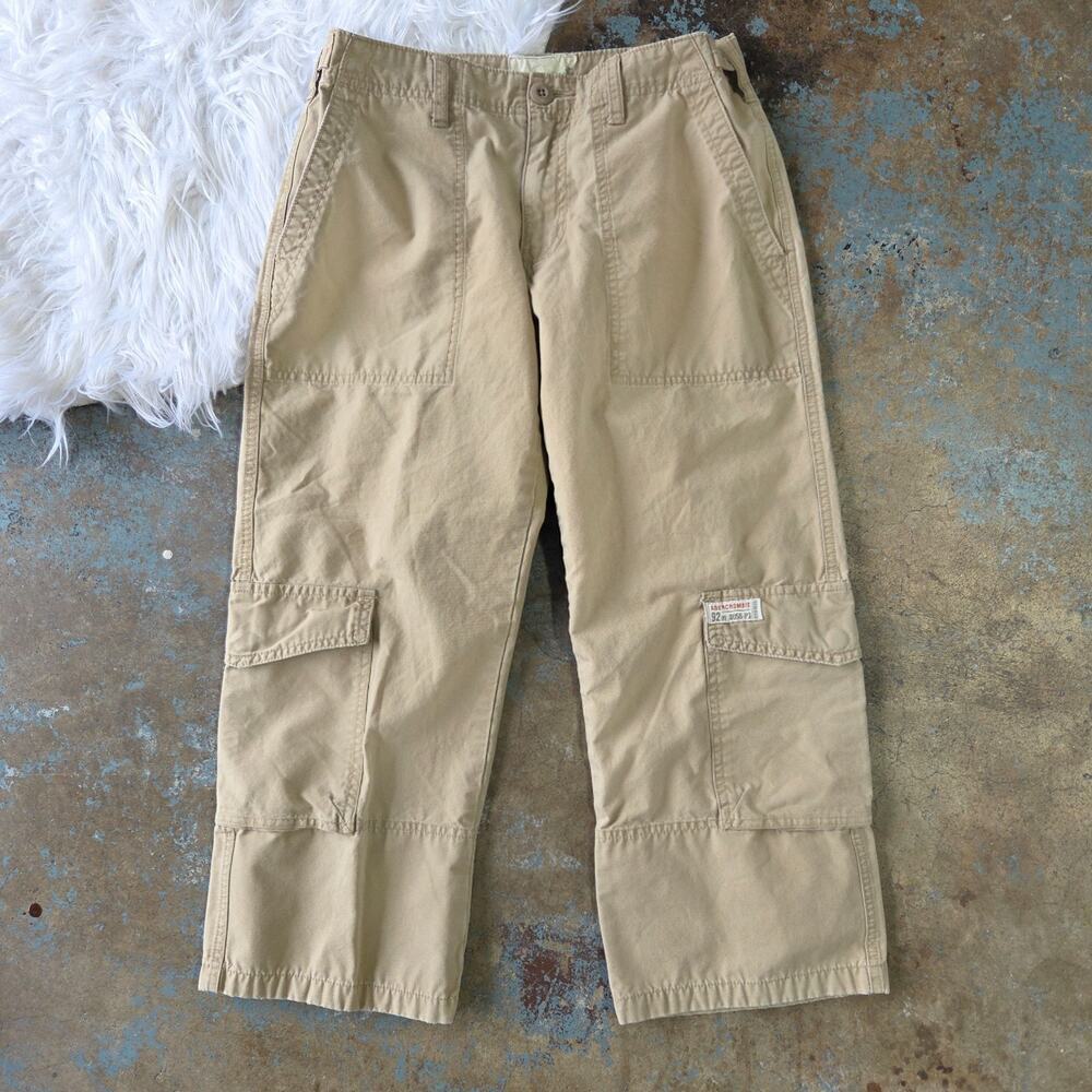 Vintage 90s Y2K Abercrombie Fitch Cargo Crop Pants Size 6 S Khaki Cinch Waist
